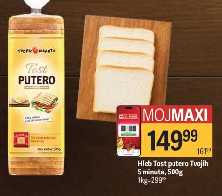 Hleb Tost putero Tvojih 5 minuta 500g