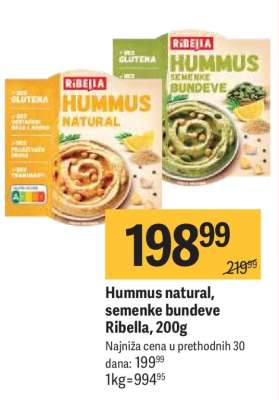 Hummus natural, sememke bundeve Ribella, 200g