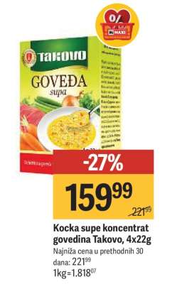 Kocka supe koncentrat govedina Takovo, 4x22g