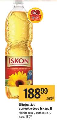 Ulje jestivo suncokretovo Iskon, 1l