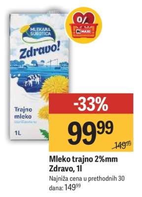 Mleko trajno 2%mm Zdravo, 1l