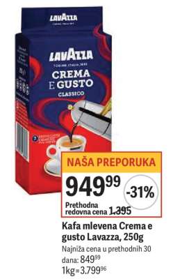Kafa mlevena Crema E Gusto lavazza 250g