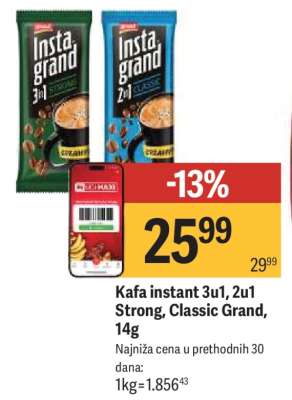 Kafa instant 3u1, 2u1 Strong, Classic Grand, 14g