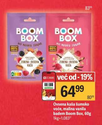 Ovsena kaša šumsko voće, malina vanila badem Boom Box, 60g