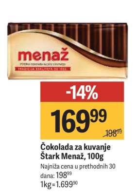 Čokolada za kuvanje Štark Menaž 100g