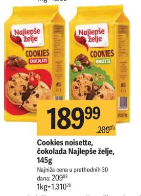 Cookies noisette , čokolada Najlepše želje 145g