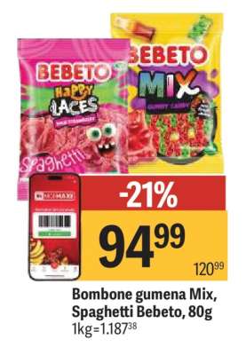 Bombone gumena Mix, Spaghetti Bebeto, 80g