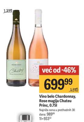 Vino belo Chardonnay, Rose magija Chateu Princ, 0,75l