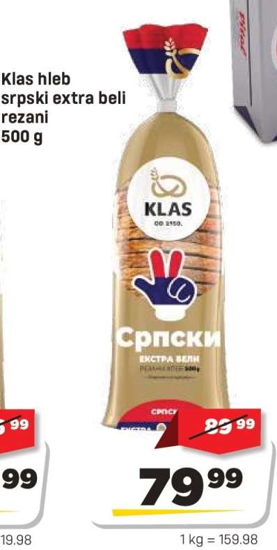 Klas hleb srpski extra beli rezani 500 g