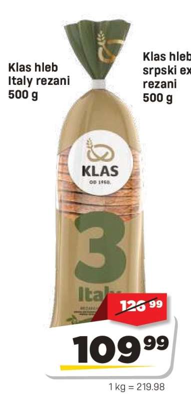 Klas hleb Italy rezani 500 g