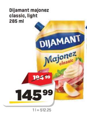 Dijamant majonéz classic, light 285 ml
