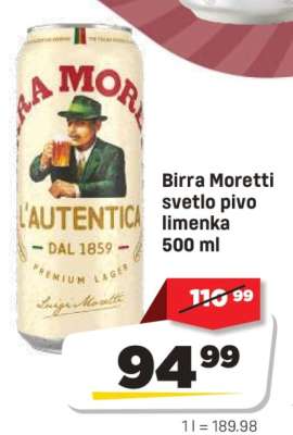 Birra Moretti světlo pivo limenka 500 ml