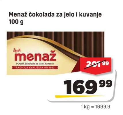 Menaž čokolada za jelo i kuvanje 100 g