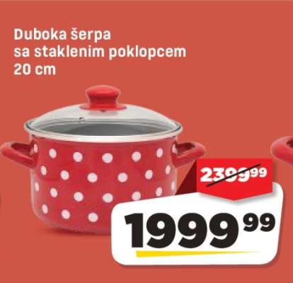 Duboka šerpa sa staklenim poklopcem 20 cm