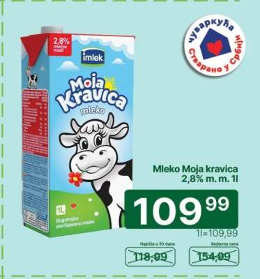 Mleko Moja kravica 2,8% m.m. 1l