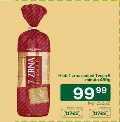 Hleb 7 zrna sečeni Tvojih 5 minuta 450g