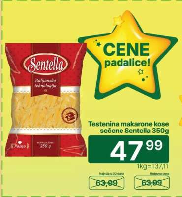 Testenina makarone kose sečene Sentella 350g