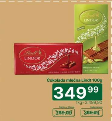 Čokolada mlečna Lindt 100g