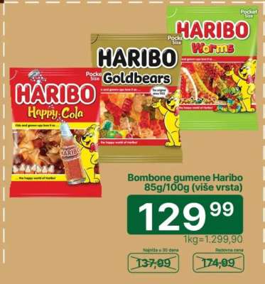 Bombone gumene Haribo 85g/100g (više vrsta)