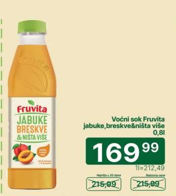 Voćni sok Fruvita jabuke, breskve & ništa više