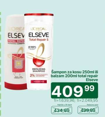 Šampon za kosu 250ml ili balzam 200ml total repair Elseve