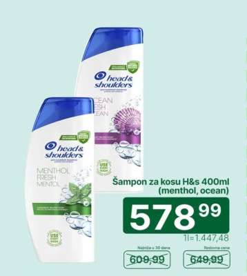 Šampon za kosu H&s 400ml (menthol, ocean)