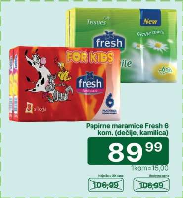 Papirne maramice Fresh 6 kom. (dečije, kamilica)