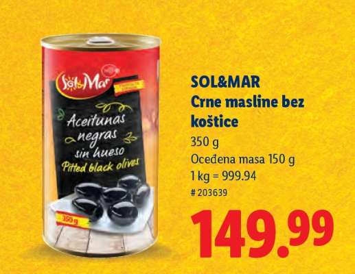 SOL&MAR Crne masline bez koštice