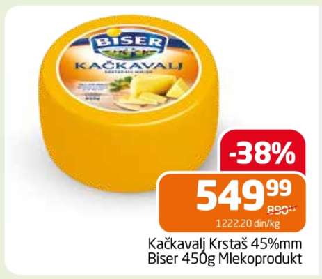 Kačkavalj Krstaš 45%mm Biser 450g Mlekoprodukt
