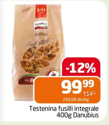 Testenina fusilli integrale 400g Danubius