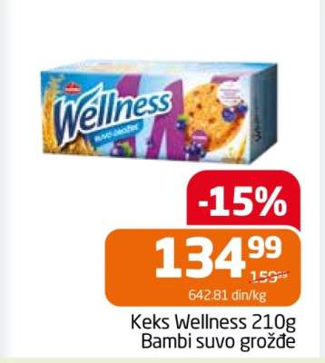 Keks Wellness 210g Bambi suvo grožđe