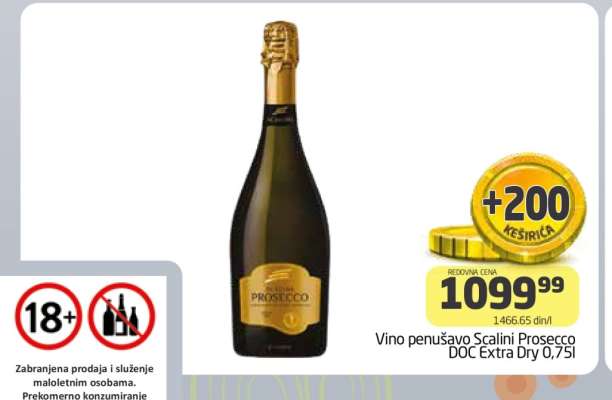 Vino penušavo Scalini Prosecco DOC Extra Dry 0,75l