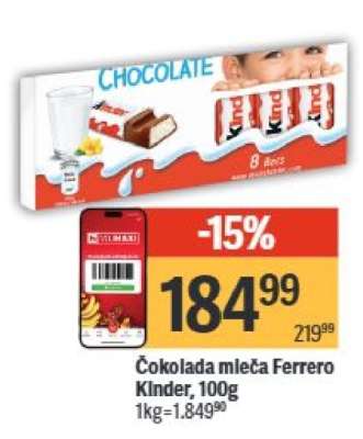 Čokolada mlečna Ferrero Kinder 100g