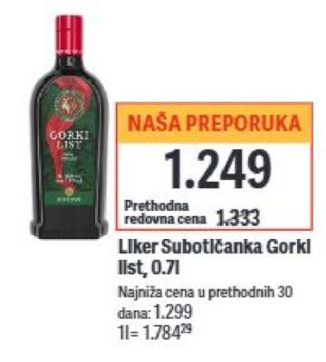 Liker Subotičanka Gorki List, 0.7l