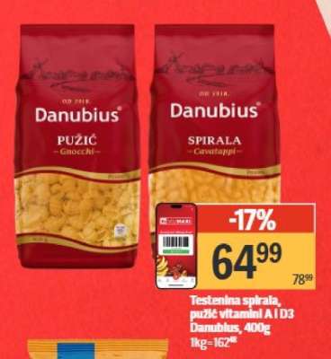 Testenina spirala, pužić vitaminI A I D3 Danubius, 400g