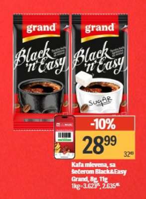 Kafa mlevena, sa šećerom Black&Easy Grand, 8g, 11g