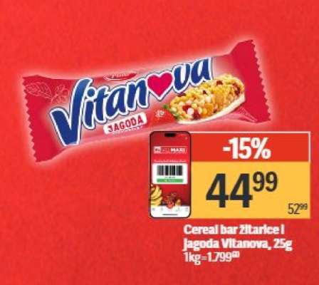 Cereal bar žitarice i Jagoda Vitanova, 25g