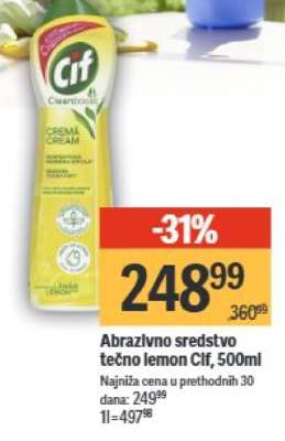 Abrazivno sredstvo tečno lemon Cif, 500ml
