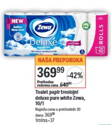 Toalet papir troslojni Deluxe pure white Zewa, 10/1