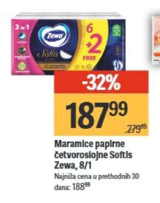 Maramice papírne četvoroslojne Softis Zewa, 8/1