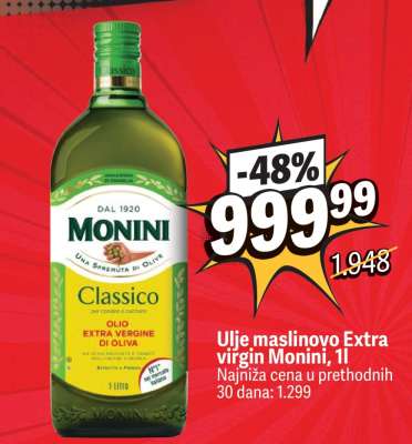 Ulje maslinovo Extra virgin Monini 1l