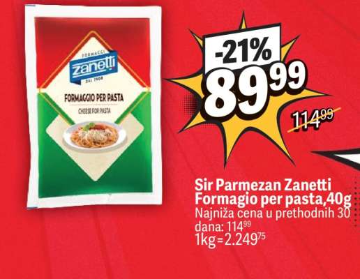Sir Parmezan Zanetti Formagio per pasta, 40g