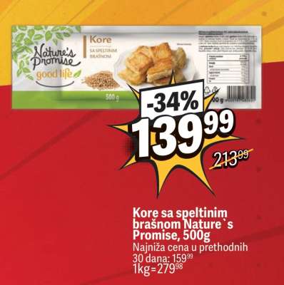 Kore sa speltinim brašnom Nature`s Promise, 500g