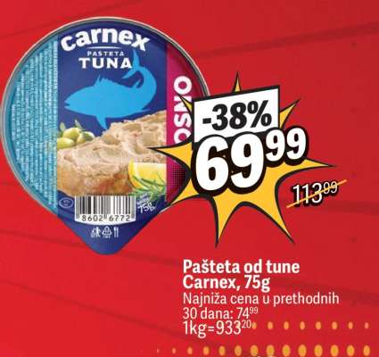 Pašteta od tune Carnex , 75g