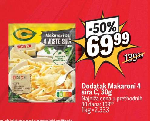 Dodatak Makaroni 4 sira C, 30g