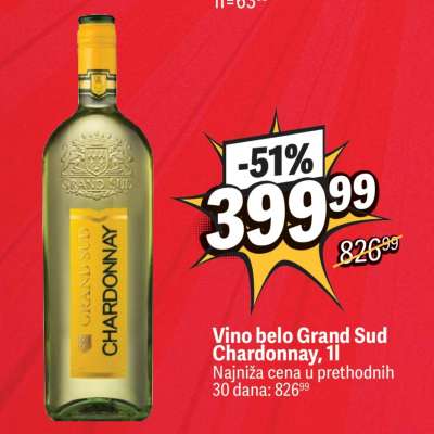 Vino belo Grand Sud Chardonnay, 1l
