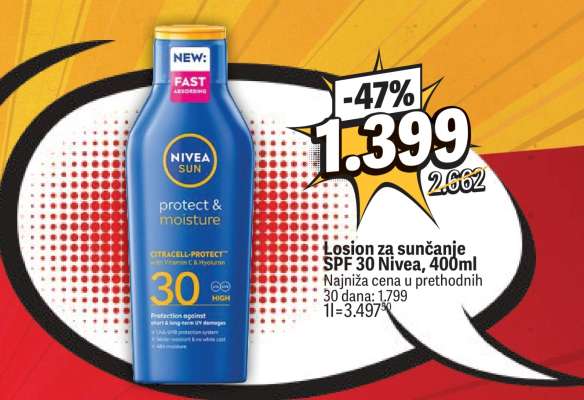 Losion za sunčanje SPF 30 Nivea, 400ml