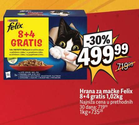 Hrana za mačke Felix 8+4 gratis 1,02kg