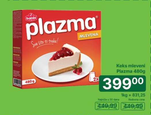 Keks mleveni Plazma 480g