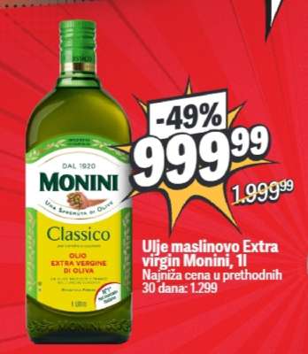 Ulje maslinovo Extra virgin Monini 1l